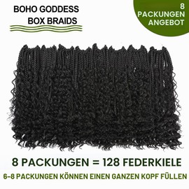 WoWCFyyds 8 Packs Crochet Braids 18 Inch Goddess Box Braids Curly Hair Bohemian Crochet Braids Synthetic Hair Extensions for Black Women (1B/30)