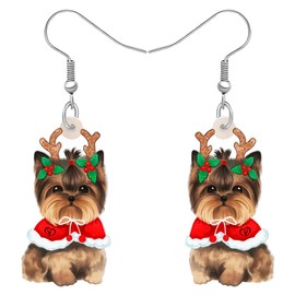 YINYA Christmas Acrylic Cute Brown Yorkshire Terrier Dog Earrings Puppy Pets Dangle Jewelry for Women Dog Lovers Fun Festival Gifts Charms (Brown)