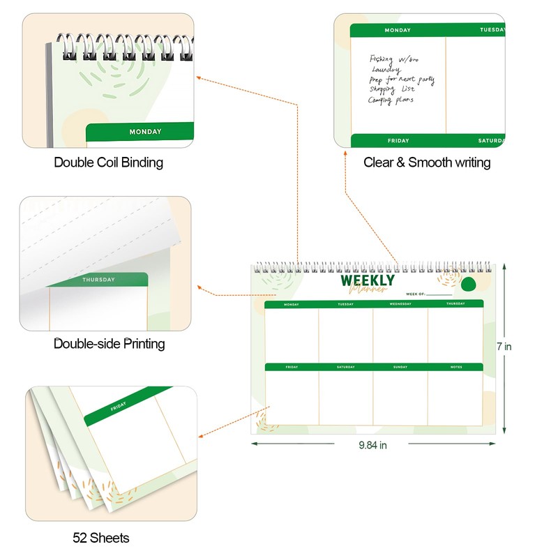 Weekly Planner Notebook, To Do List Notepad with 52 Undated