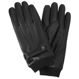 NOVBJECT Men's Leather Gloves Winter Full Hand Touchscreen Leather Driving Classic Warm Cashmere Lining Outdoor Gloves, black
