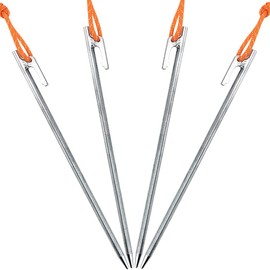 Soomloom Titanium Pegs with Fixed Rope for Tents, 11.8 inches (30 cm), Set of 4, 6, 8 Pieces (11.8 inches (30 cm)