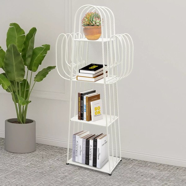 Unbranded 4-Tier Iron Book Shelf Cactus Bookcase W/ Mesh Baffle+6