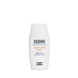 ISDIN FotoUltra 100 Active Unify SPF 50, Protector Solar Facial con color, Aclara y unifica el tono de piel, 50 ml                                    