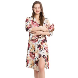 Galabloomer Maternity Robe and Baby Receiving Blanket, Matching Mommy Labor Delivery Robe and Swaddle Set Ivory Floral