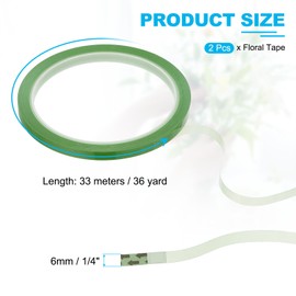PATIKIL Floral Tapes 1/4" x 36 Yard / 6mm x 36m, 2pcs PET Waterproof Florist Tape Flower Wrap Tape for Bouquet Stem Flowers Arrangements Making Craft Wedding, Grass Green