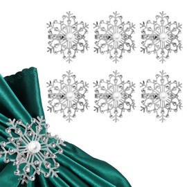 Trimming Shop 6PCS - Silver Napkin Rings, Napkin Holder Ring, Pearl & Diamante Snowflakes Design Serviettes Buckle for Christmas Lunch, Holiday, Dining Party Table Setting Decoration