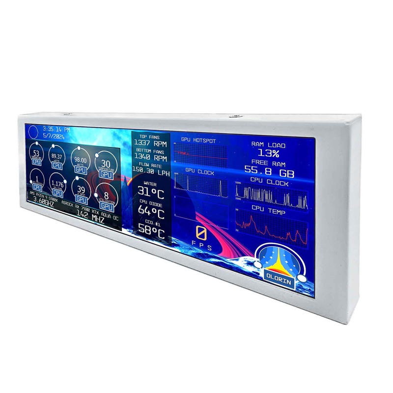 VSDISPLAY White 7.84 Inch 1280x400 IPS Mini Monitor Stretched Bar