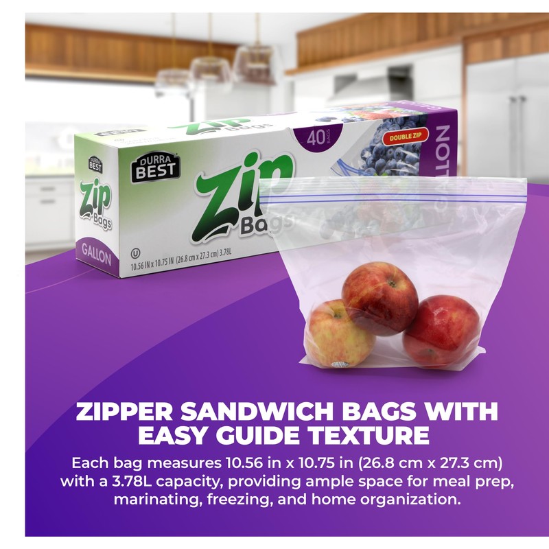DURRA BEST. 1 Gallon Large Storage Zip Bags - Double
