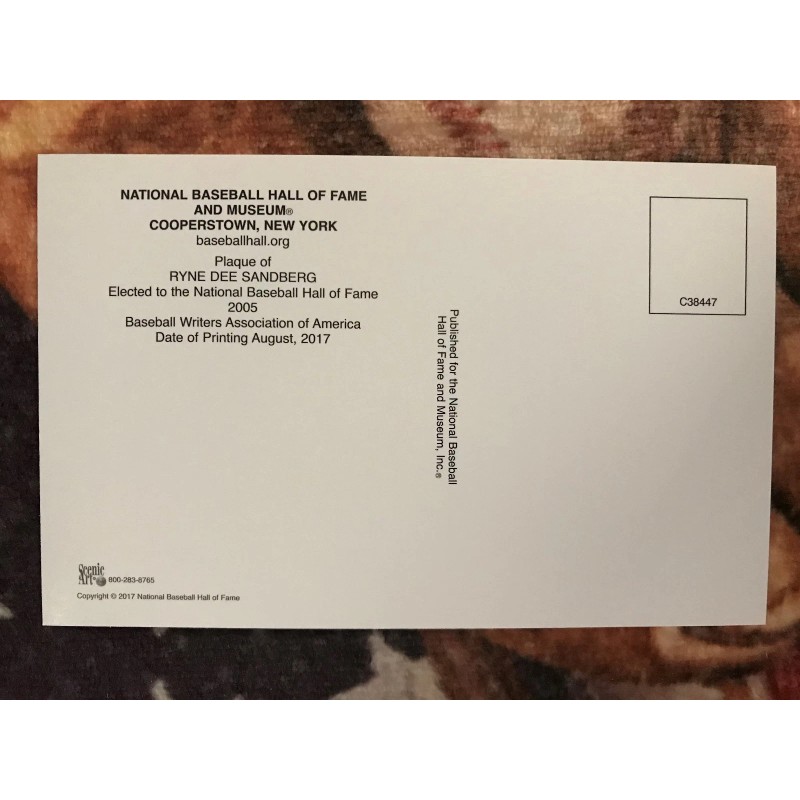 Ryne Sandberg Postcard- Baseball Hall of Fame Induction Plaque -