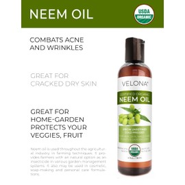 velona velona Neem Oil USDA Certified Organic - 4 fl oz | 100% Pure and Natural Carrier Oil | Virgin, Unrefined, Cold Pressed | Hair, Body and Skin Care | Use Today - Enjoy Results