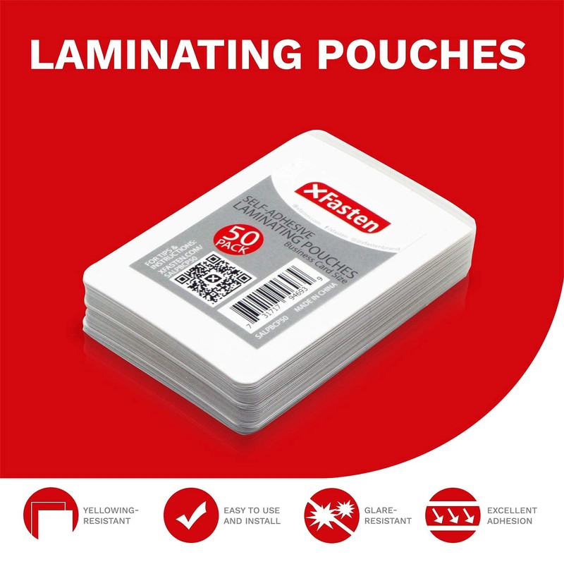 XFasten Self-Sealing Laminating Pouches Business Card Size, 9.5 Mil and