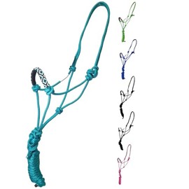 Tahoe Tack Copper Tip Series Braided Rope Horse Halter with Navajo Beaded Noseband, Cowboy Knots, 10 Ft Lead