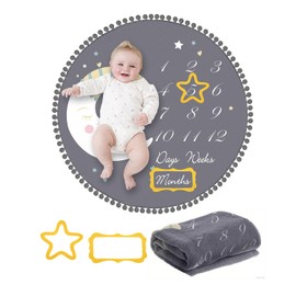 Trongle Newborn Milestone Monthly Blanket, Baby Growth Tracking and Memory Mat, Super Soft Baby Blanket, Goodnight Moon Theme, For Photoshoots and Full Month Gifts, 2 Photo Frame, 110 * 110cm
