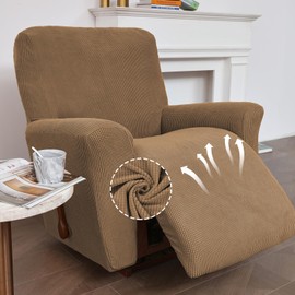 KEKUOU Recliner Chair Covers,Lazy Boy Recliner Covers Stretch Couch Cover Slipcovers 1 Piece Furniture Protector with Elastic Bottom for Kid,Dog(Recliner,Camel)