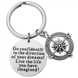 iWenSheng Inspirational Keychain Gifts - Go confidently in the direction of your dreams Live the life you have imagined Compass Jewelry Graduation Birthday Gift