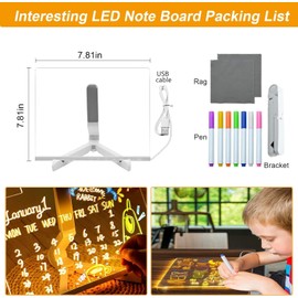 LED Note Board with Colors, Acrylic Dry Erase Board with Light, Magic Glowing Message Marker Board, Illuminated Drawing Board Light Up with Adjustable Stand for Office School Home(7.9 * 7.9inch)