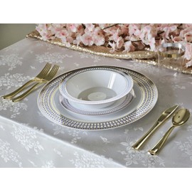 " OCCASIONS " 240 Bowls Pack, Heavyweight Disposable Wedding Party Plastic Bowls (14oz Soup Bowls, Odyssey in White/Blue & Gold)