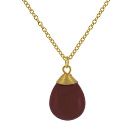 Gempires Natural Red Jasper Teardrop Necklace, Healing Stone Jewelry, Pendant for Women, 16 + 2 Inch Adjustable 14k Gold Plated Chain