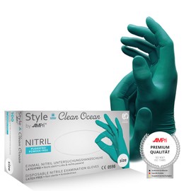AMPri Med-Comfort Clean Ocean Nitrile Gloves, Pack of 100, Size XS, Powder-Free, Style Clean Ocean by Med-Comfort: Nitrile Disposable Gloves, Disposable Gloves in Sizes XS, S, M, L, XL
