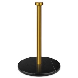 HESHIBI Paper Towel Holder Countertop with 7" Weighted Black Marble Base - Modern Free Standing Paper Roll Holder, Brushed Gold Stainless Steel Stand Paper Towel Holder for Kitchen and Bathroom