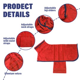 HhiMyOct Dog Drying Coat - Fast Drying Dog Towel Robe - Microfiber Dog Drying Bag Super Absorbent Pet Bathrobe, Adjustable Collar & Belly Strap Fast Drying Coat Pet Dog Bath Robe Towel (Large, Red)