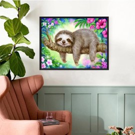 Diamond Painting Pictures, 5D Diamond Painting Kits for Adults Children, Round Diamonds Crystal by Numbers Art DIY Painting Set, Rhinestone Diamond Painting for Home Wall Decor (Sloth 30 x 40 cm)