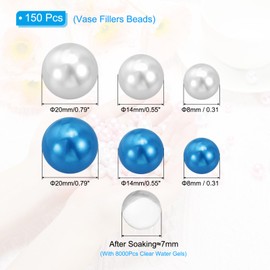 PATIKIL 150 Pieces Floating Beads, 8/14/20mm Vase Fillers Beads Vase Centerpieces Floating Pearl Bead No Hole and 8000Pcs Clear Water Gel Bead for Vase Decoration, Blue/White
