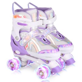 Roller Skates for Girls Boys Kids Age 3-12 Years Old 4 Sizes Adjustable with Wheels Light up, Birthday Gift for Children Teens, Indoor Outdoor