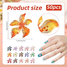 lasuroa 50 Stück Blumen Nagel Charms, 3D Kunststoff Bunte Fünfblättrige Blumen Strass Schmuckaufkleber Nagelkunst Dekorationszubehör für die Maniküre von Frauen