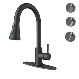 VXV Kitchen Faucets, Matte Black Kitchen Faucet with Pull-Down Sprayer, Stainless Steel Sink Faucet for Farmhouse, RV, and Bar, Pull Out Kitchen Faucet with Deck Plate and 1/2'' Adapters - Color: Matte Black