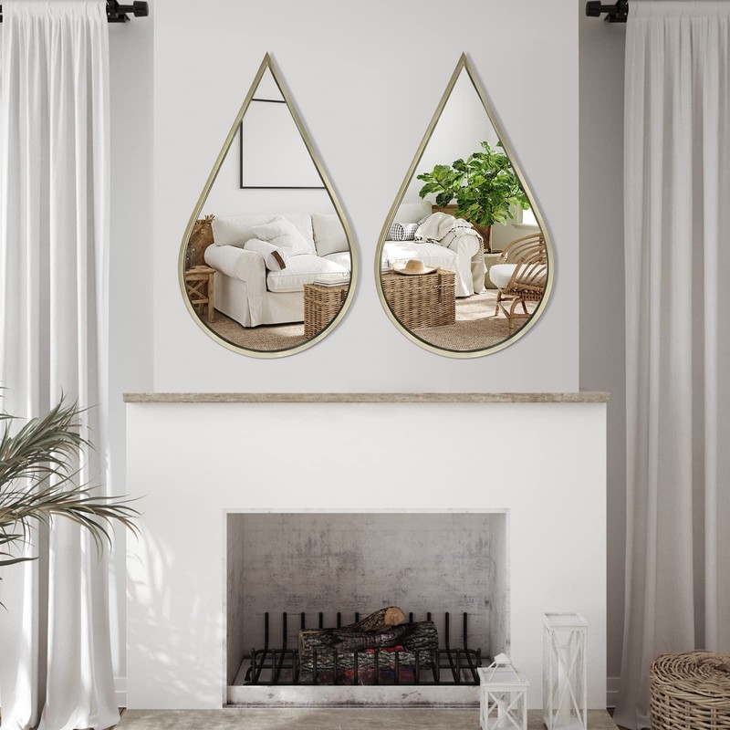 BAODANFU Decorative Mirrors Wall Mounted Mirror Drop Shape (Gold, 1-Pack)