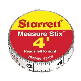 Starrett 63168 SM44W Steel Tape Measure with Adhesive Back, 1/2-Inch x 4'