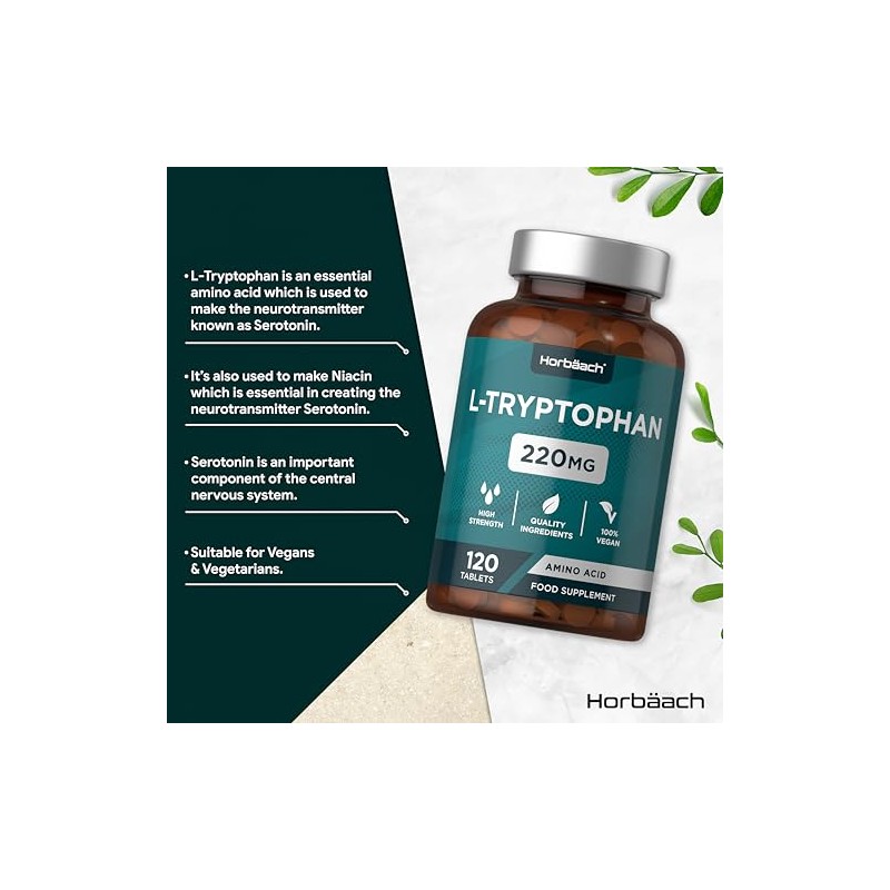 Horb?ach L-Tryptophan 220mg | 120 Vegan Tablets | High Strength