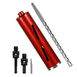 SALI Diamond Core Drill Bits 2 1/2" Diameter 10"/254mm Drilling Depth 5/8-11" Thread Core Bit Turbo Laser-Welded Segments for Cured Concrete with Brick Block Masonry with Two Adapters（Red）
