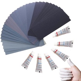 Extra Fine Sand Paper 120 to 20000 High Grit, 60 PCS Sandpaper Sheets with 10 Finger Cots, 6 Polishing Pastes, Assorted Wet Dry Sandpaper Assortment, for Car Wood Metal Furniture 9.1 x 3.6'' (60 PCS)