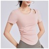 Shoulder Punching Shirred Short Sleeve Top Yoga Top Pastel Pink/M 2ea