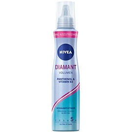 NIVEA Diamond Volume Foam Strengthener Ultra Strong (150 ml), Nourishing Hair Foam with Panthenol & Vitamin B3, Volume Foam for Shiny Styling with 24 Hour Hold