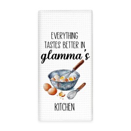 Lengues Glamma Gifts Kitchen Towels, GrandmaGifts Hand Towel, Gifts for Grandma from Grandkids Mothers Day Dish Hand Towel for Kitchen, Everything Tastes Better in Glamma Kitchen Decor 16x24inch