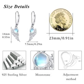Moonstone Earrings Wings / Heart / Celtic Knot / Lotus Moonstone Drop Earrings 925 Silver Moonstone Leverback Earrings Moonstone Jewellery Gifts for Women, Sterling Silver