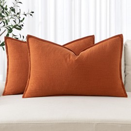 MIULEE Decorative Linen Lumbar Pillow Covers 12x20 Inch Burnt Orange ​Boho Farmhouse​ ​Neutral Couch Throw Pillows for Bed Pack of 2 Accent Modern Pillowcase Summer Sofa Livingroom Home Decor