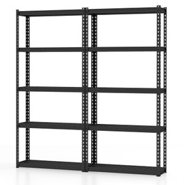 Tangkula 5-Tier Garage Storage Shelves, Heavy Duty Metal Storage Shelving Unit, Adjustable Utility Storage Rack Organizer for Warehouse Kitchen Pantry Basement, 35.5" L x 12" W x 72" H (2, Black)