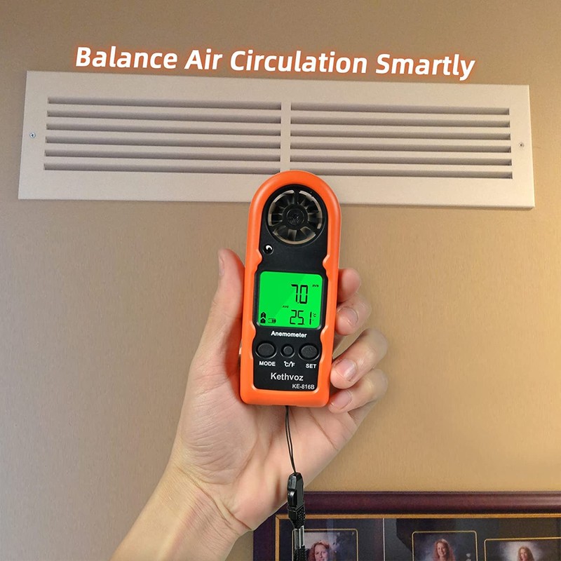 Kethvoz 816B Digital Anemometer, Handheld Wind Speed Meter for HVAC
