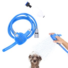 Black Rhino Dog Shower Attachment 2-in-1 Sprayer and Scrubber - Slip on Dog Wash with Hose and Shower Attachment - Indoor/Outdoor Pet Bathing and Grooming - Fast and Easy at Home Dog Cleaning, Blue