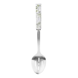 Laura Ashley 13-Inch Stainless Steel Slotted Spoon - Dishwasher Safe Large Serving Spoon with Ergonomic Ceramic Handle, Elegant Design for Efficient Draining and Easy Cleanup - Sage Parterre