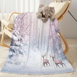 Baby Blanket Winter Deer Forest Christmas for Boy Girl Newborn 30x40 Inch Toddler Infant Nursery Throw Blankets Double Layer Comfy Soft Plush Stroller Crib Quilt