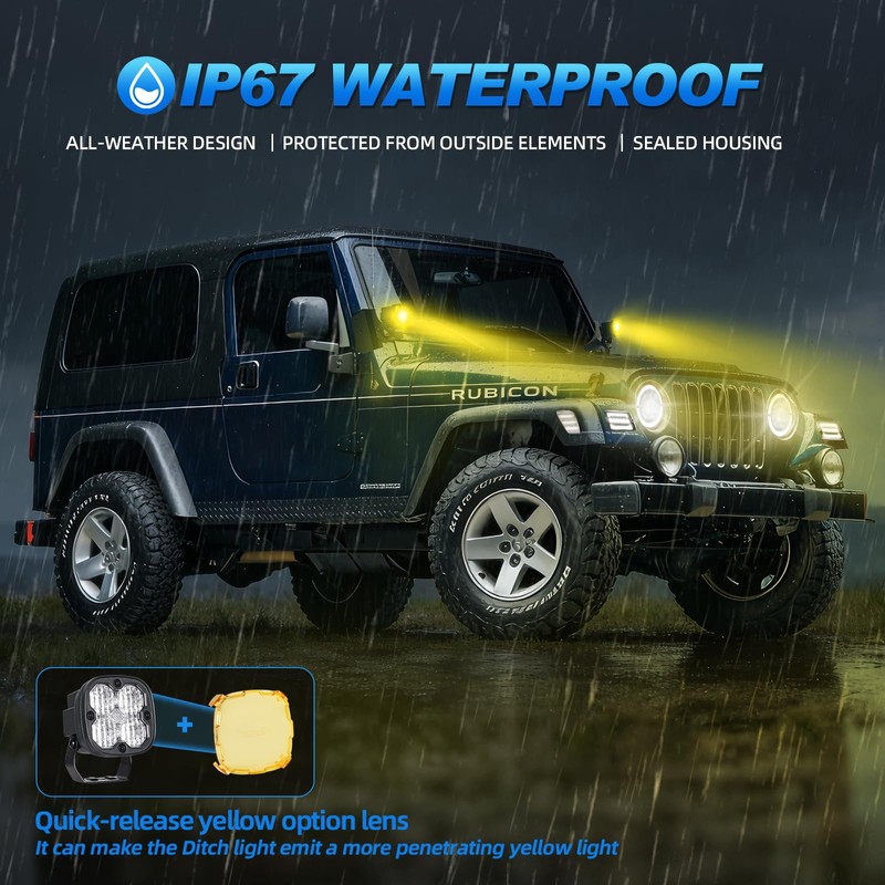 HTZCMOTO 3 Inch LED Ditch Lights for 1997-2006 Jeep Wrangler