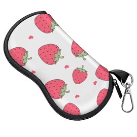 BHAHB Glasses Case Sunglasses Eyeglass Case Zipper Soft Neoprene Light Pouch with Metal Belt Clip Cute Aesthetic Women Men-Strawberry