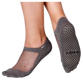 SHASHI Fun Yoga Socks for Women Non Slip Socks, Women Sparkle Star Glitter Grip Socks w/ Mesh Top Panel for Barre Socks