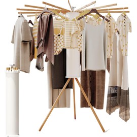 Clothes Drying Rack Foldable,Laundry Drying Rack,Drying Rack Clothing(16 Wood Poles),Clothes Hanger Rack,Laundry Rack Folding,Collapsible,Retractable