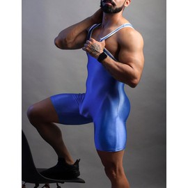 YCHSXAIZ Mens Wrestling Singlets High Performance Powerlifting Singlet Sleeveless Athletic Supporters Bodysuit Wrestling Uniform Color Blue Size L
